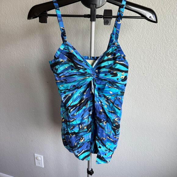 Miraclesuit Tankini Swimsuit Top Animal Love Knot Underwire Bra Blue Size 8 - Picture 2 of 5